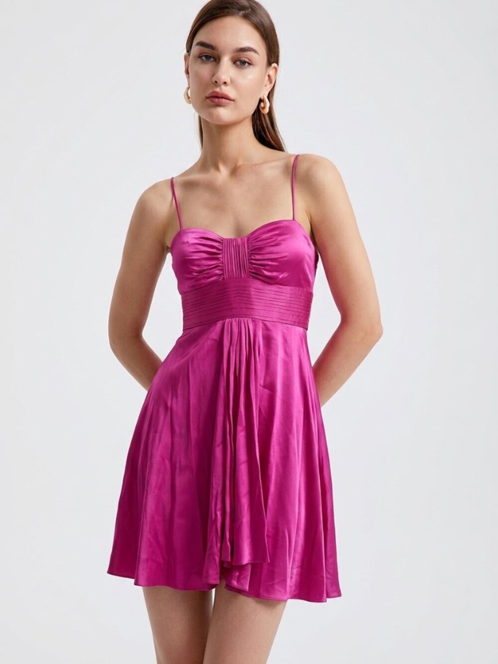NWT Aidan Mattox Silk Hot Pink Sweetheart Neckline Cross Back Straps Dress
